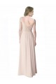 Best Long Chiffon Bridesmaid Dress with Corded Lace V-Neck Bodice UK