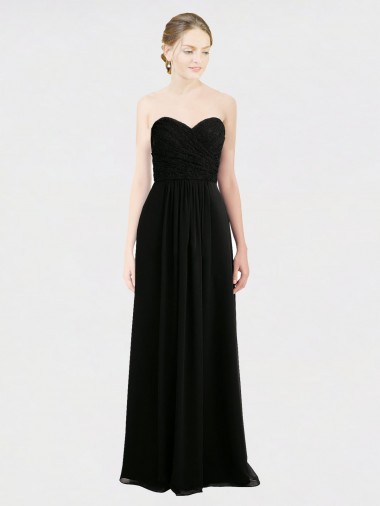 Best Long Strapless Lace Bodice Bridesmaid Dress with Sweetheart Neckline and Criss-Cross Pleats UK