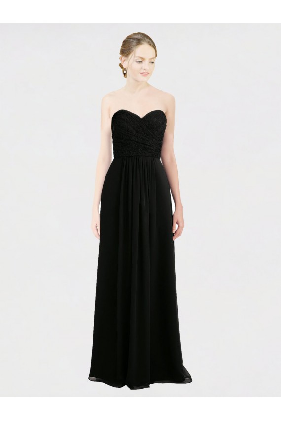 Best Long Strapless Lace Bodice Bridesmaid Dress with Sweetheart Neckline and Criss-Cross Pleats UK