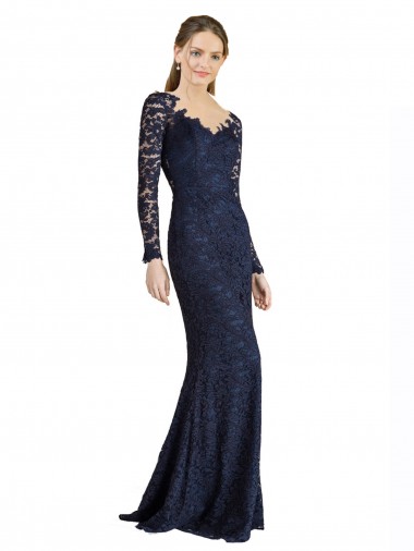 Best Illusion Long Sleeves Lace Bridesmaid Dress / Prom Dress with Sheer Keyhole Back UK