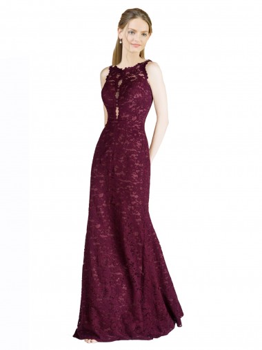 Best Long Lace Bridesmaid Dress / Prom Dress with Peekaboo Bodice and Keyhole Back UK