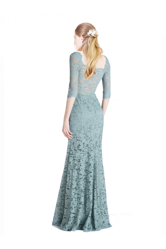 Best Half Sleeves Pleated Lace Bridesmaid Dress / Prom Dress with Wrap-Around Portrait Neckline UK