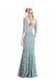 Best Half Sleeves Pleated Lace Bridesmaid Dress / Prom Dress with Wrap-Around Portrait Neckline UK
