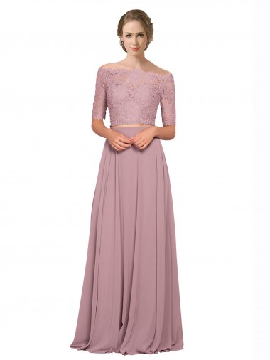 Best Off the Shoulder Lace Crop Top A-Line Chiffon Bridesmaid Dress / Prom Dress UK