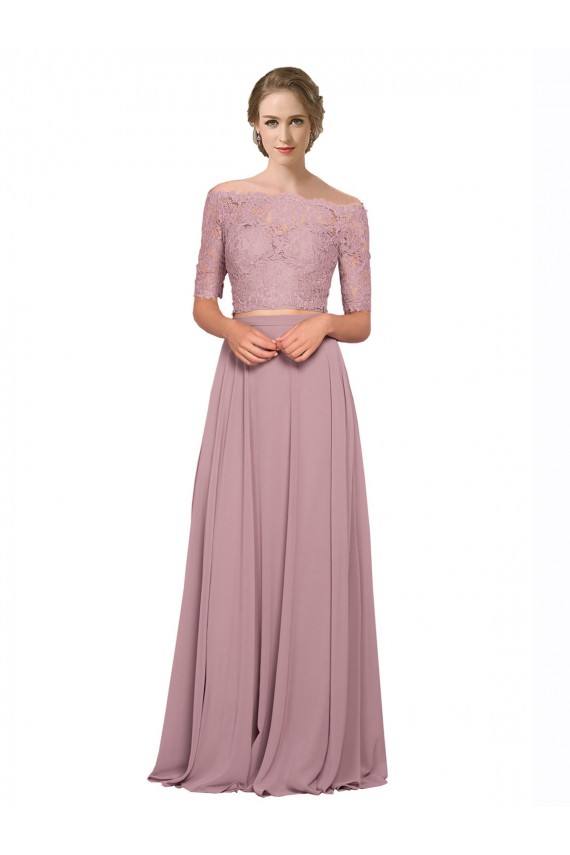 Best Off the Shoulder Lace Crop Top A-Line Chiffon Bridesmaid Dress / Prom Dress UK