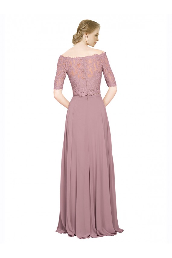 Best Off the Shoulder Lace Crop Top A-Line Chiffon Bridesmaid Dress / Prom Dress UK