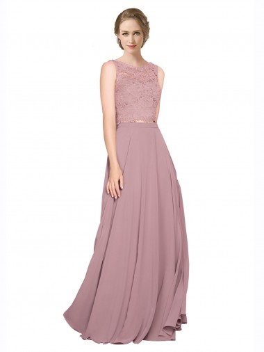Best Long A-Line Chiffon Bridesmaid Dress / Prom Dress with Sleeveless Lace Crop Top UK