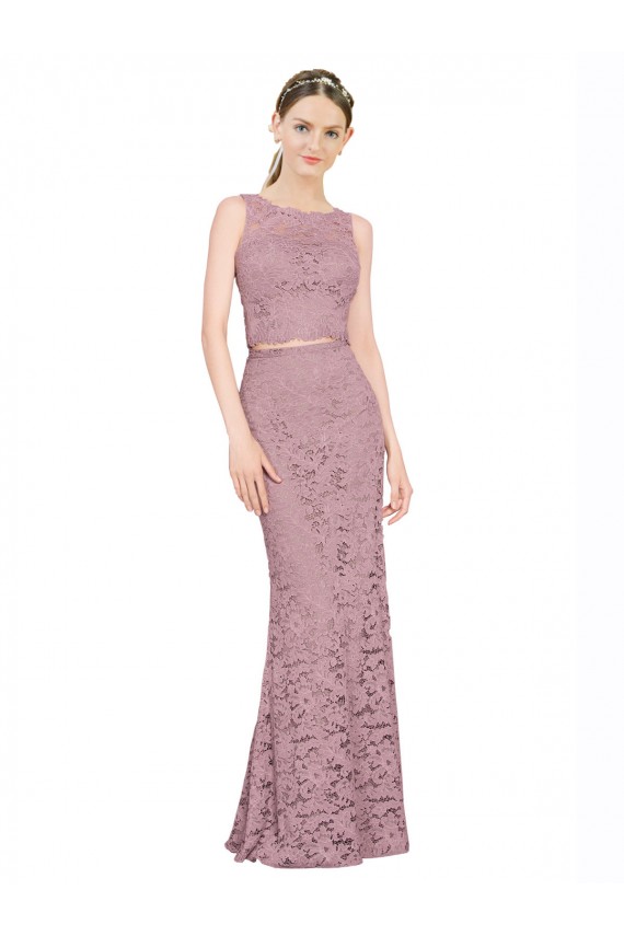 Best Sleeveless Crop Top High Neck Mermaid Lace Bridesmaid Dress / Prom Dress UK