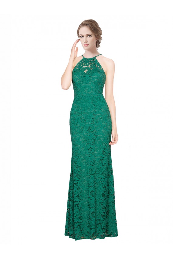 Best High Illusion Halter Neck Long Lace Bridesmaid Dress / Prom Dress UK