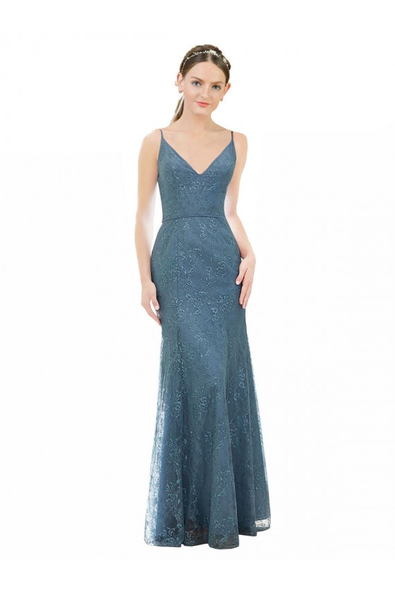 Best Deep V-Neck All Over Chantilly Lace Bridesmaid Dress with Criss Cross Open Back UK