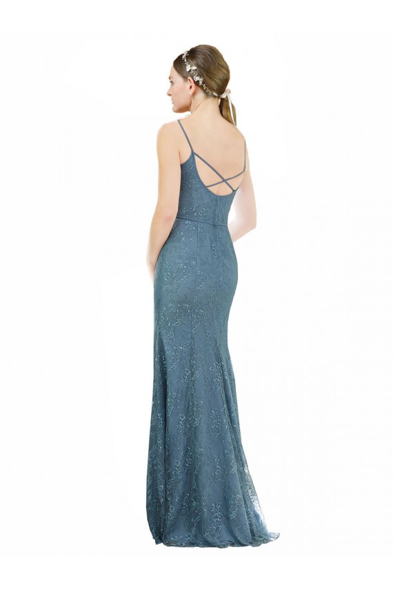 Best Deep V-Neck All Over Chantilly Lace Bridesmaid Dress with Criss Cross Open Back UK