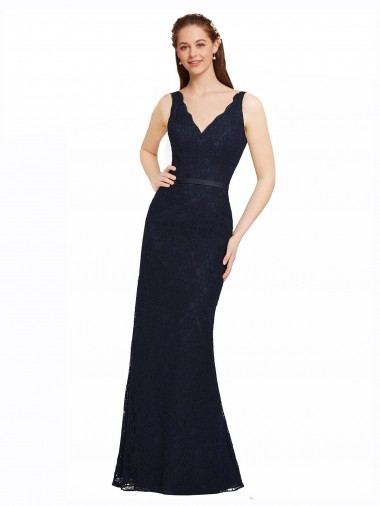 Best Lace Bridesmaid Dress with Satin Waistband and Open Back UK