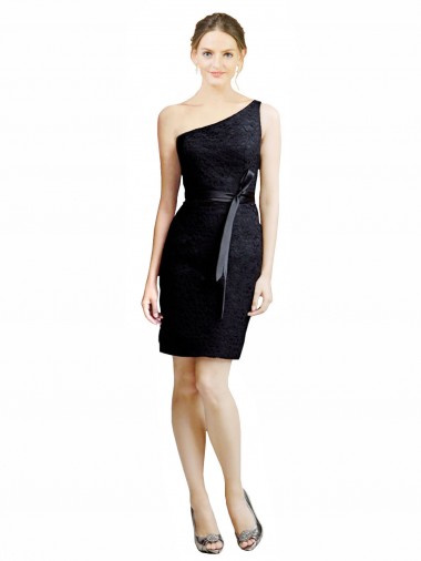 Best One Shoulder Short Lace Cocktail Bridesmaid Dress with Satin Waistband UK