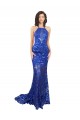 Best High Neck Long Open Back Lace Bridesmaid Dress / Prom Dress with Train UK