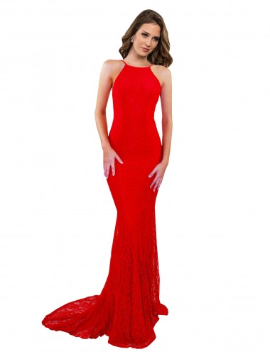Best High Neck Long Formal Lace Bridesmaid Dress / Prom Dress with Open Back Straps UK