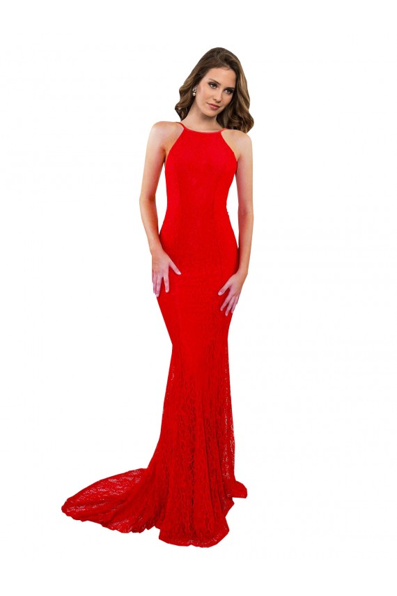 Best High Neck Long Formal Lace Bridesmaid Dress / Prom Dress with Open Back Straps UK