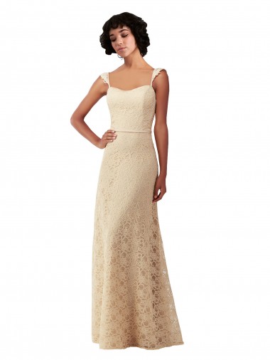Best Lace A-Line Long Bridesmaids Dress with Satin Waistband UK