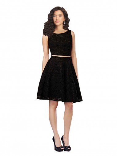 Best Two Piece Short Lace Cocktail Bridesmaid Dress with Jewel Neckline UK
