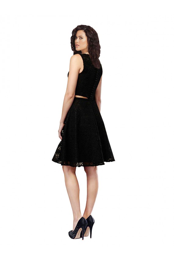 Best Two Piece Short Lace Cocktail Bridesmaid Dress with Jewel Neckline UK