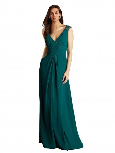 Best Long A-Line Lace and Chiffon Bridesmaid Dress with Open Back UK