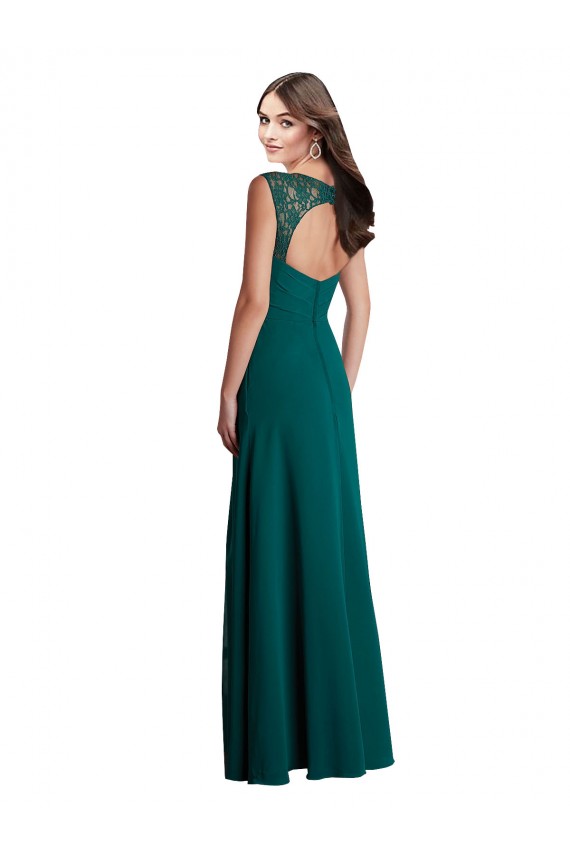 Best Long A-Line Lace and Chiffon Bridesmaid Dress with Open Back UK
