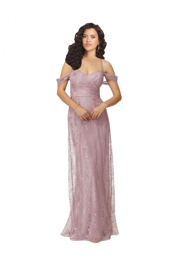 Best Sweetheart Chantilly Lace Bridesmaid Dress with Off the Shoulder Sleeves UK