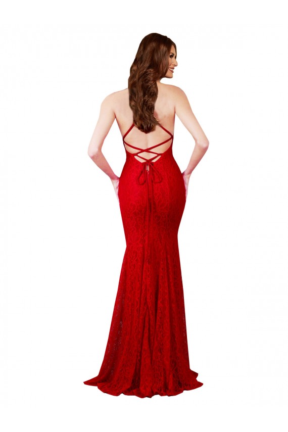 Best Low Back V-Neckline Floor Length Formal Lace Bridesmaid Dress / Prom Dress UK