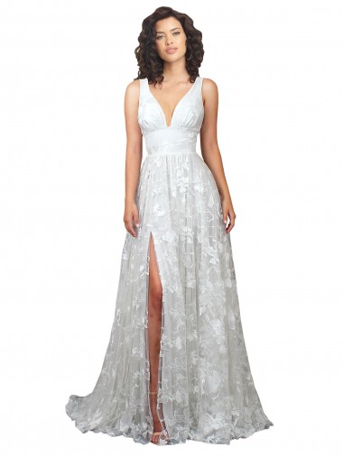 Best Plunging V-Neckline Wedding Dress with Slit UK