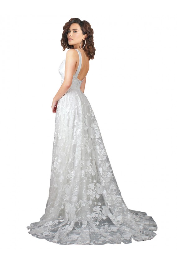 Best Plunging V-Neckline Wedding Dress with Slit UK