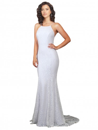 Best High Neck Backless Lace Wedding Dress with Plunging Low Back UK