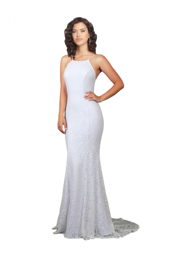 Best High Neck Backless Lace Wedding Dress with Plunging Low Back UK