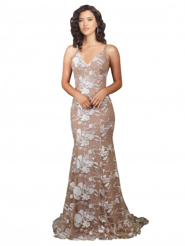 Best Fishtail Shaped V-Neck Embroidered Foral Lace Wedding Dress UK