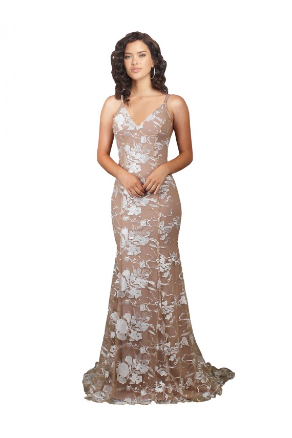 Best Fishtail Shaped V-Neck Embroidered Foral Lace Wedding Dress UK