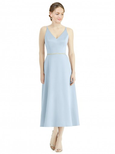 Best Short Tea Length V-Neck Satin Bridesmaid Dress UK