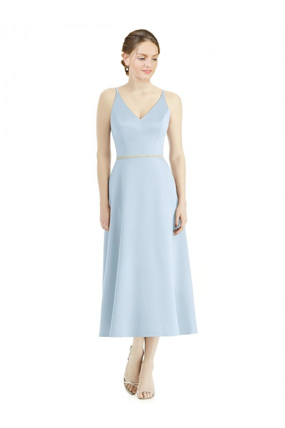 Best Short Tea Length V-Neck Satin Bridesmaid Dress UK