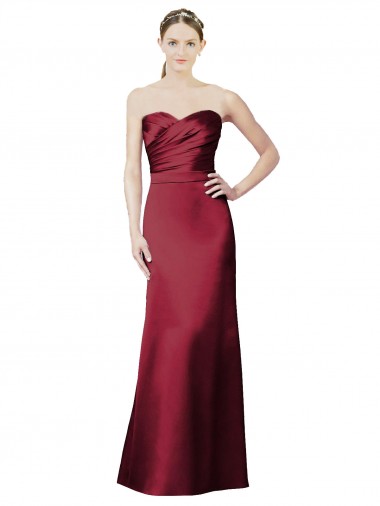 Best Strapless Satin Bridesmaid Dress with Asymmetrical Draped Bodice UK