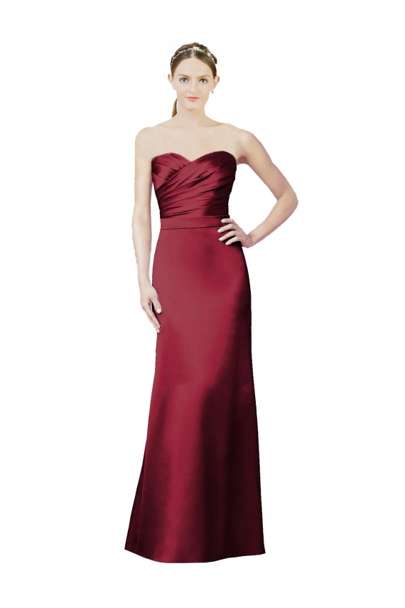 Best Strapless Satin Bridesmaid Dress with Asymmetrical Draped Bodice UK