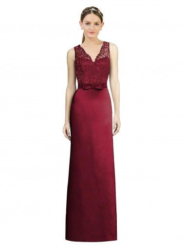 Best Full Length Sleeveless Satin Bridesmaid Dress with Lace Bodice UK