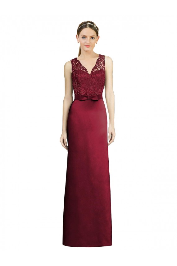 Best Full Length Sleeveless Satin Bridesmaid Dress with Lace Bodice UK
