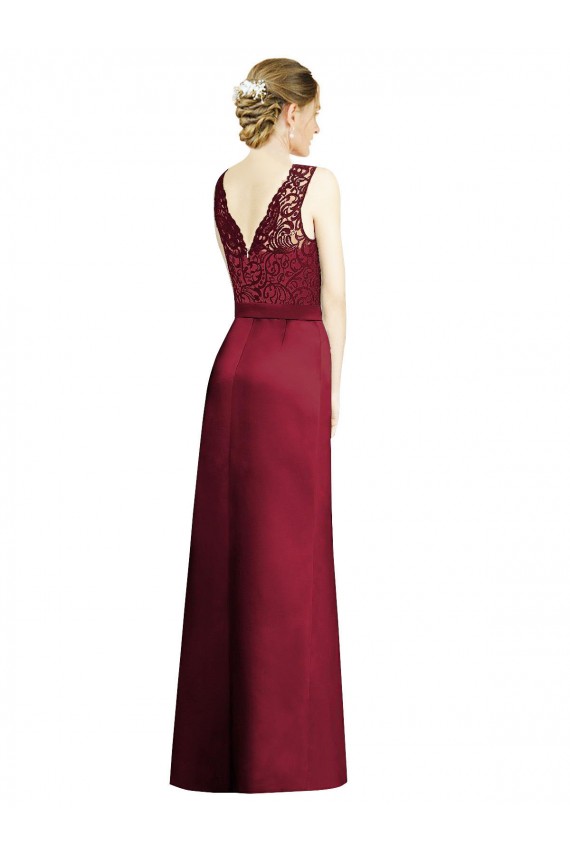 Best Full Length Sleeveless Satin Bridesmaid Dress with Lace Bodice UK