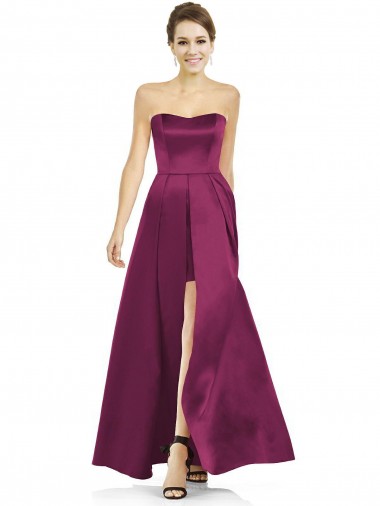 Best Full Length Strapless Long Satin Bridesmaid Dress with Sweetheart Neckline UK