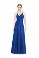 Best Full Pleated V-Neck Long Satin Bridesmaid Dress with Criss Cross Open Back UK