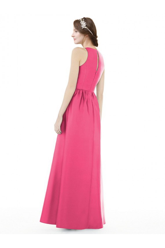 Best Jewel Neck Keyhole Back Sleek Long Satin Bridesmaid Dress UK