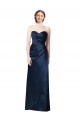 Best Faux Wrap A-Line Long Satin Bridesmaid Dress with Draped Bodice UK