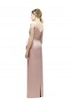 Best Sleeveless V-Neck Long Satin Bridesmaid Dress with Draped Bodice and Tiered Bow UK