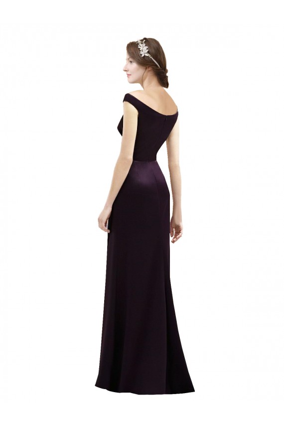 Best Off The Shoulder Long Satin Bridesmaid Dress with Asymmetrical Pleated Bodice UK