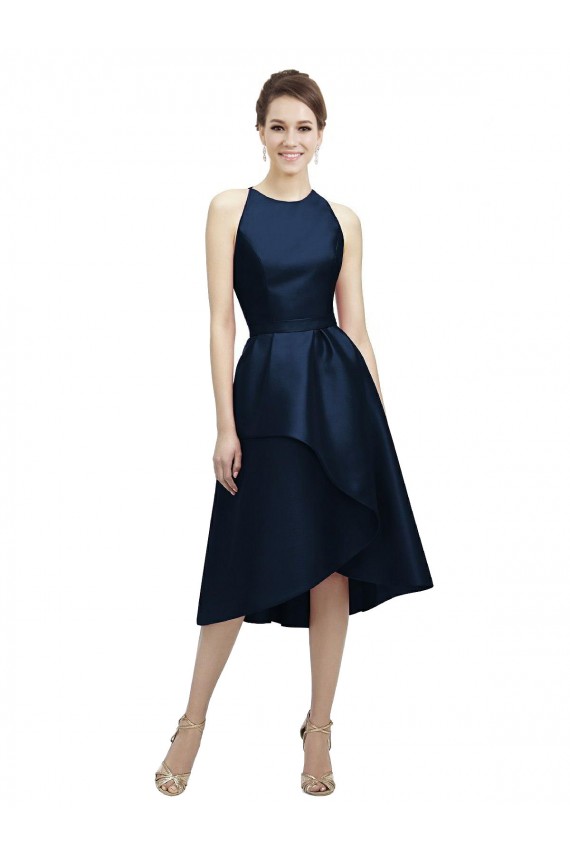 Best Halter Neck Short Tea Length Sleeveless Satin Bridesmaid Dress UK