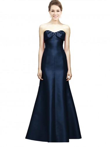 Best Long Strapless Satin Bridesmaid Dress with Pleated Cuff Neckline UK