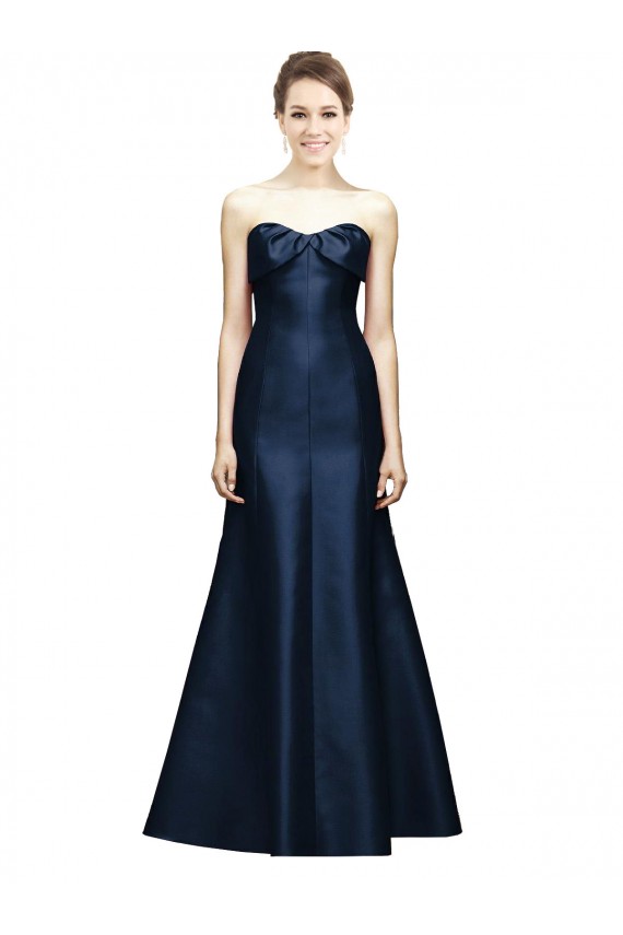 Best Long Strapless Satin Bridesmaid Dress with Pleated Cuff Neckline UK