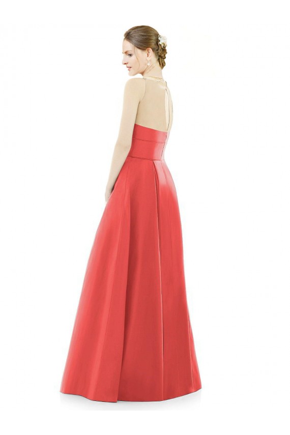 Best Sheer V-Neck Tulle Illusion Long Satin Bridesmaid Dress UK